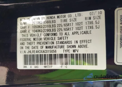 2010 Honda Cr-V Lx z USA, uszkodzony, nr VIN JHLRE4H3XAC015056